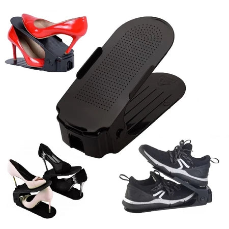 Kit 10 Organizadores de sapatos, saltos e tênis com regulagem de altura - Preto